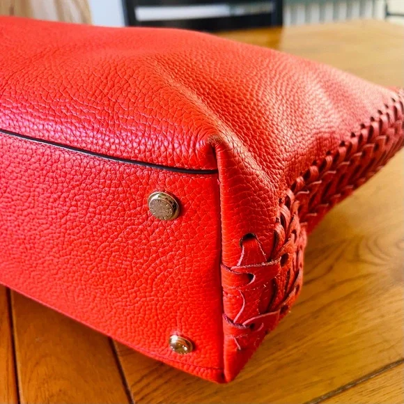 Henri BENDEL Orange Coral Leather Noho Novelty Gusset Large Braided Work Bag - Picture 6 of 16